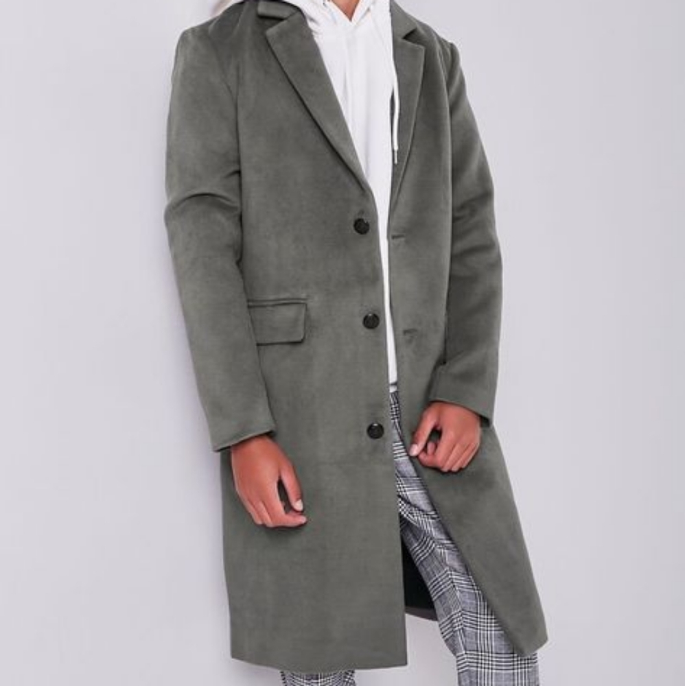 Forever 21 Men's Charcoal Button-Front Duster Coat